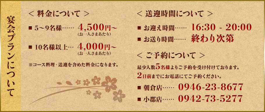 宴会プランについて